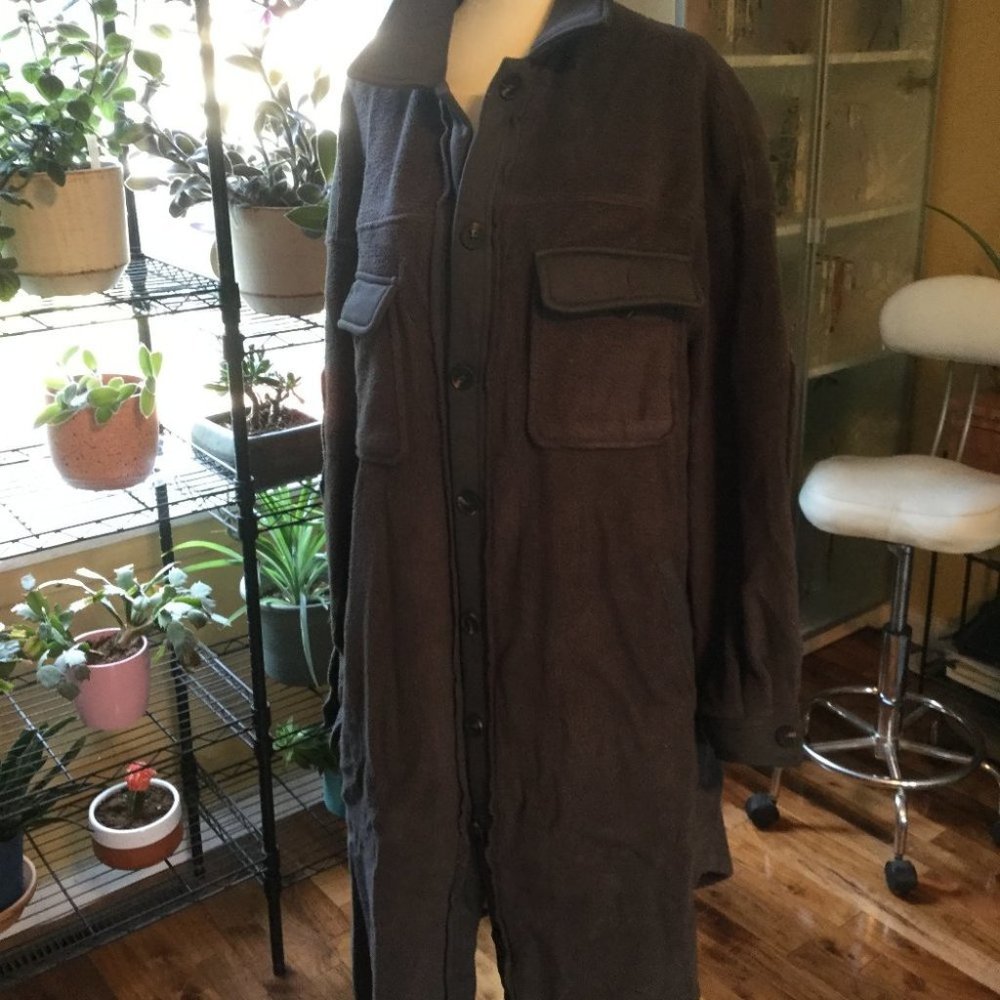 Women’s Long Button-Front Jacket Coat - Dark Gray